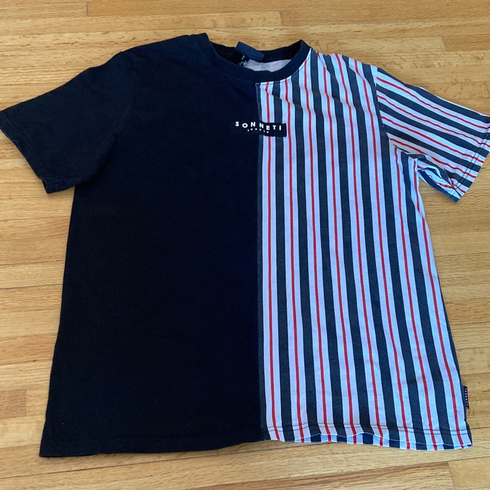 Men's Half-Stripe Short Sleeve Tee in Navy/Multicolor Stripe